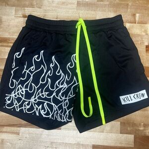 Kill Crew MUAY THAI FLAME SHORTS (MID THIGH CUT) - BLACK / WHITE